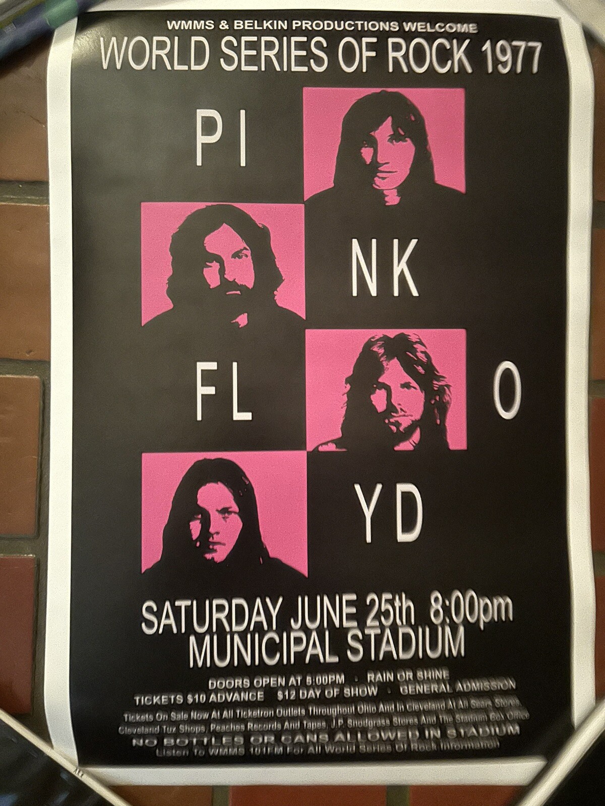 Pink Floyd 1977 Concert Poster, Cleveland Stadium World Series of Rock