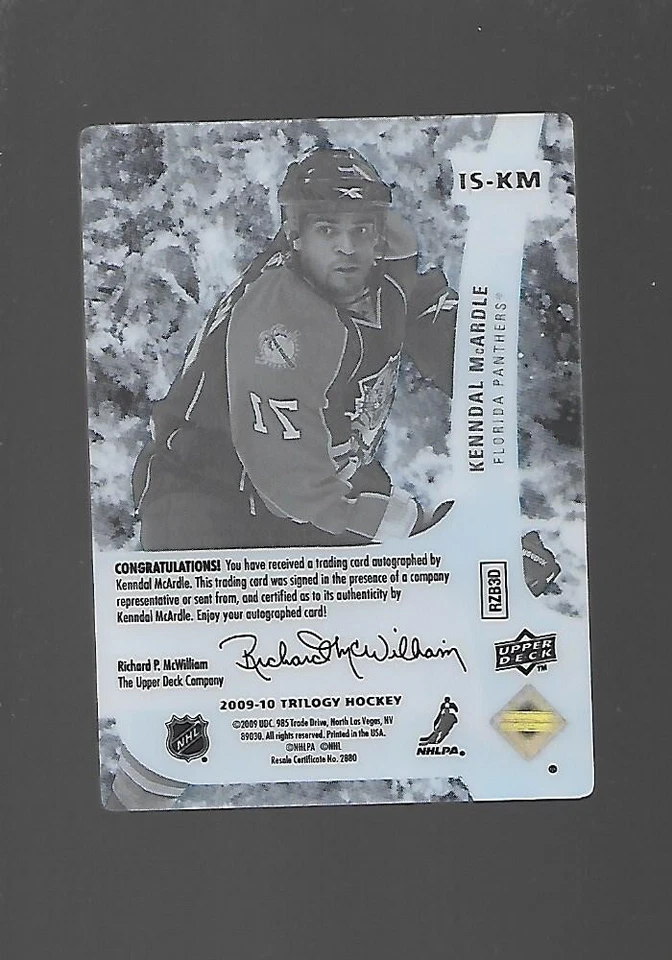 2009-10  Kenndal McArdle, Upper Deck Trilogy, Ice Scripts, Autograph - Image 2 of 2