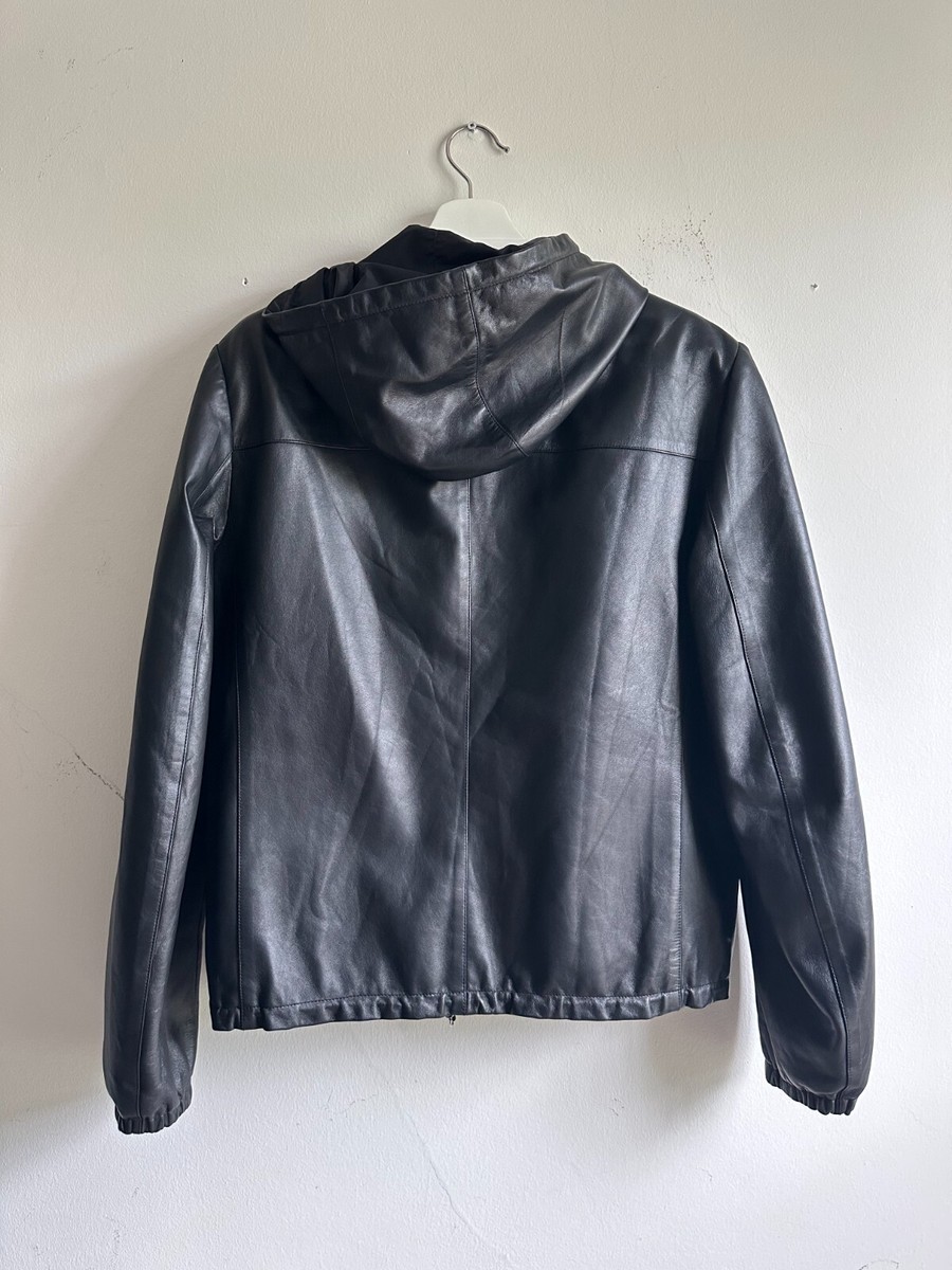 PRADA Reversible nappa leather and nylon blouson jacket hood 48