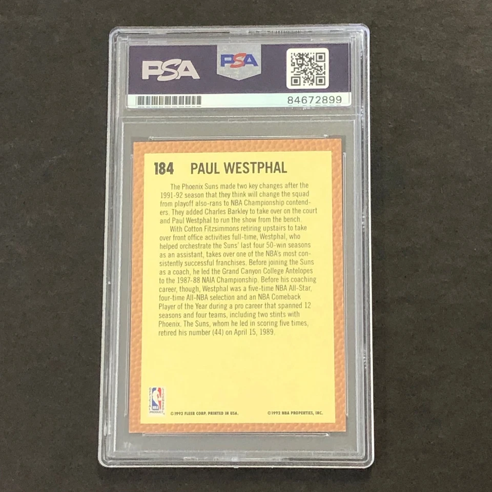 1992-93 Fleer #184 Paul Westphal Signed Card Auto GRADE 10 PSA Slabbed Suns - Image 2 of 2