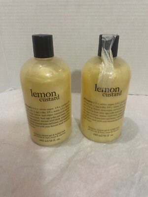 Philosophy LEMON CUSTARD Shampoo Shower Gel & Bubble Bath 16 Fl. oz 2 BOTTLES
