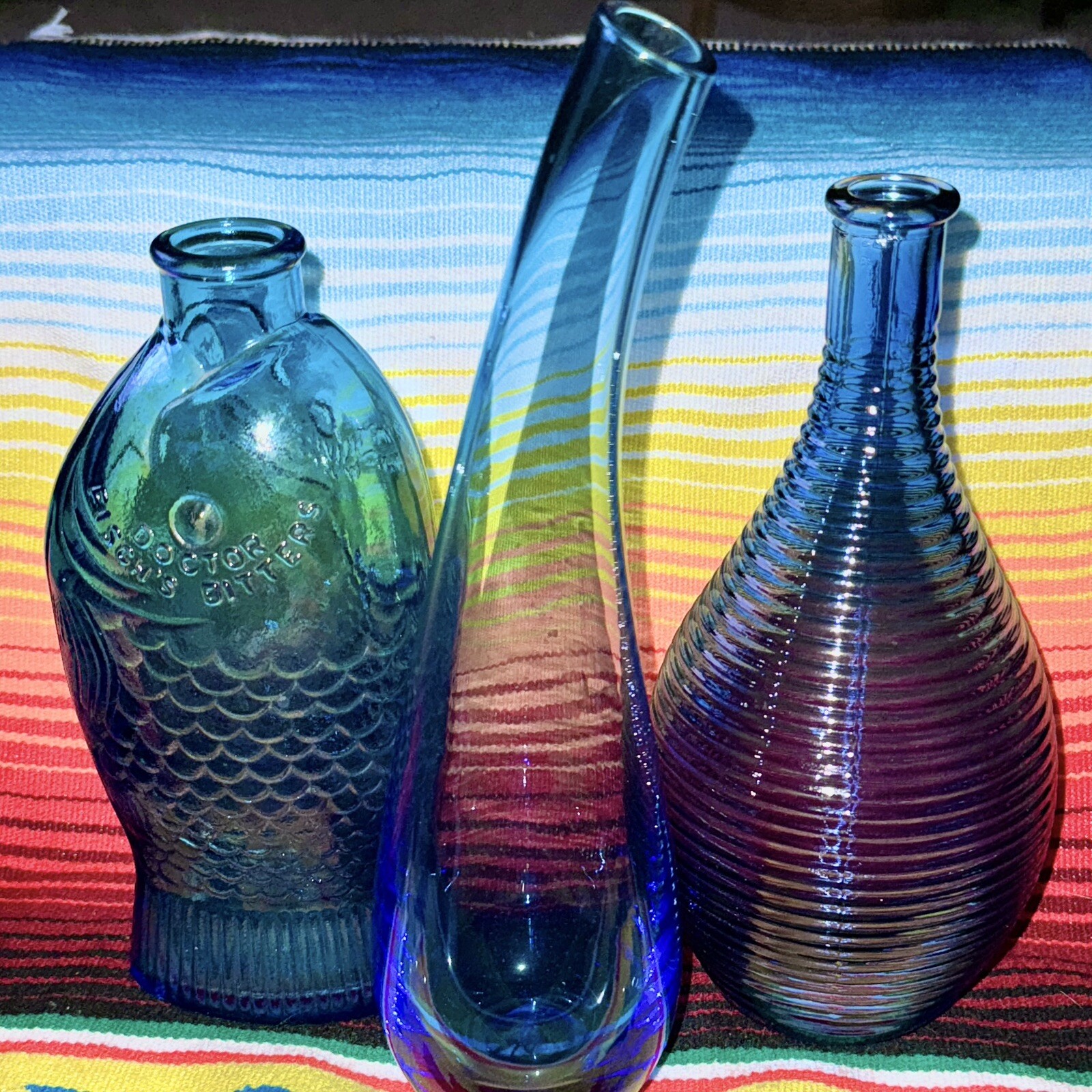 Vintage Blue Glass Vases for Window Sill Decor or Resale