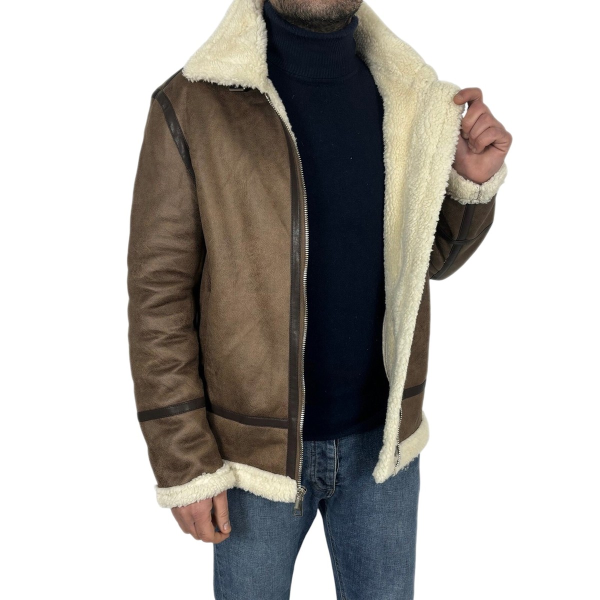 Montone Uomo Invernale Imbottito Interamente Con Pelliccia