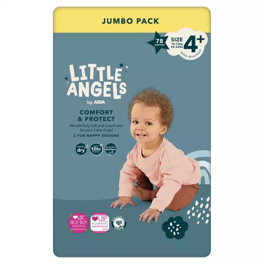 ASDA Little Angels Comfort Protect Nappies Size 4+ Jumbo Pack