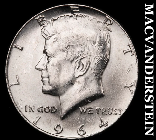 1964 Silver Kennedy Half Dollar - Choice Gem Brilliant Unc  Lustrous  #G7373