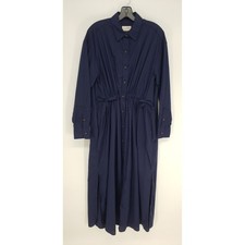 Universal Thread Cinched Waist Maxi Shirt Dress S Navy Blue Long Sleeve Cotton