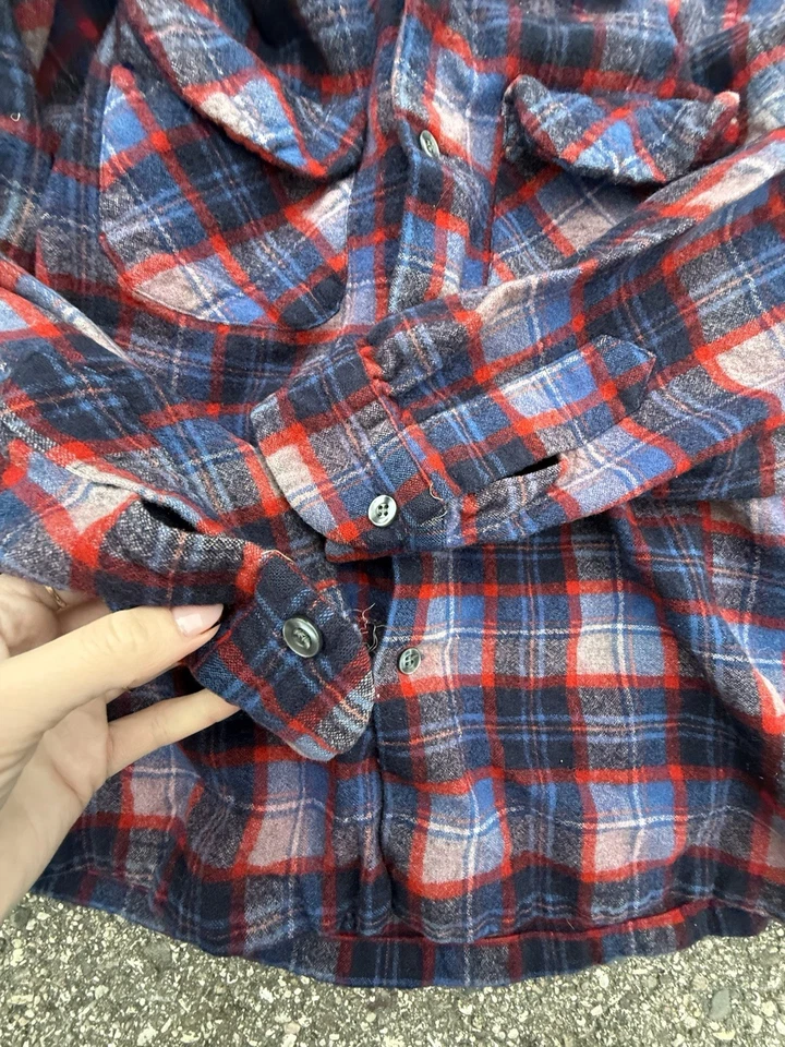 Винтажная шерстяная клетчатая рубашка Pendleton с красной синей подкладкой женская XS-S сделано в США 80-90-е - Изображение 4 из 4