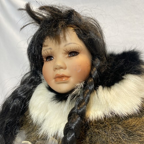 Alaskan Genuine Porcelain Eskimo Doll 16” Authentic Collectible Figurine Stand - Picture 3 of 17