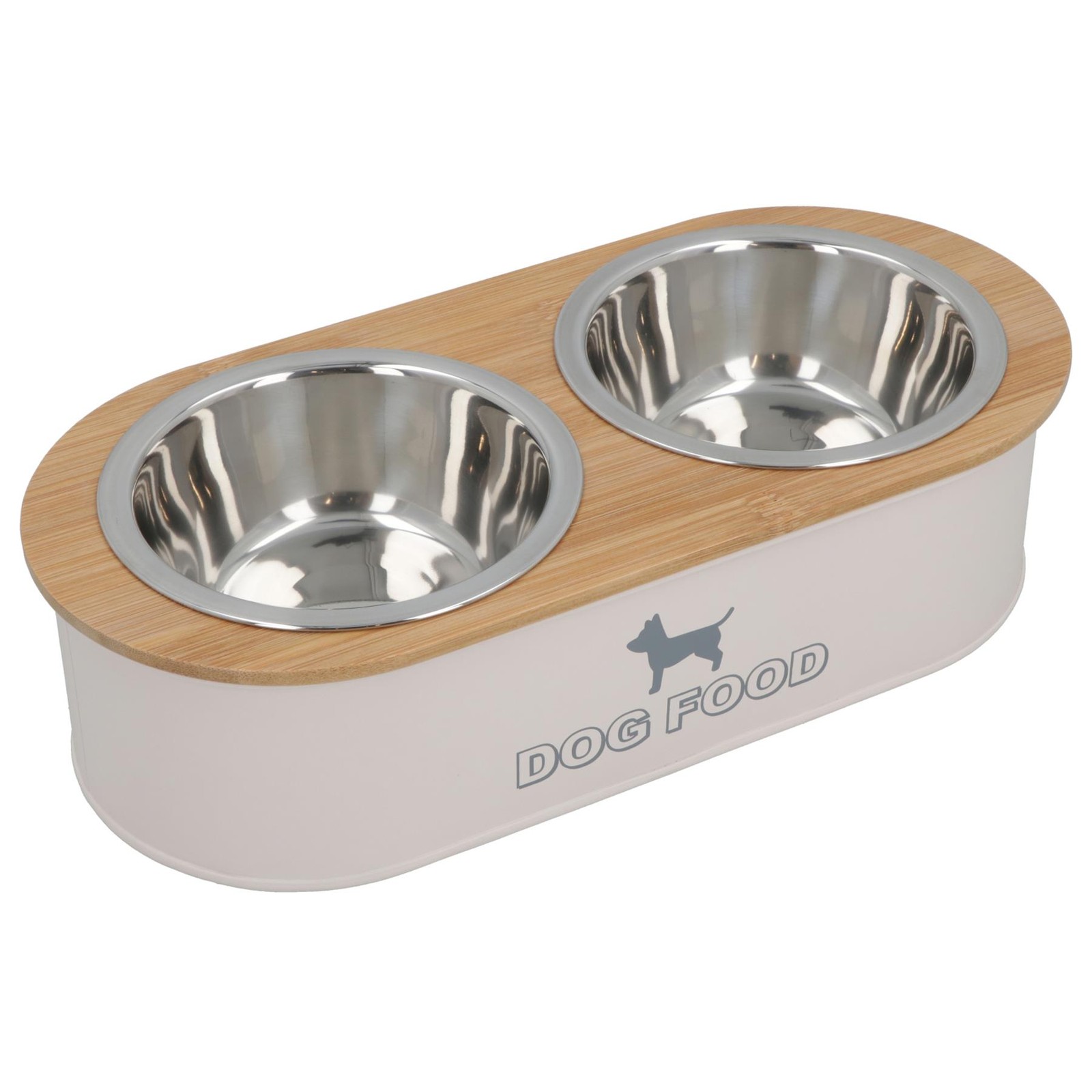 Dual Raised Cream Dog Feeder -Stainless Steel Bowls Raised Pet Feeding Station