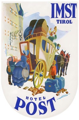 Austria 1930s Imst Tirol Hotel Post Poster - 24x36  - Rare Reprint   
