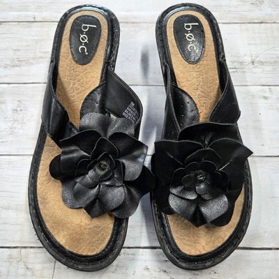 b.o.c. Z46309 CBTC18 Wedge Sandal Women 9M Black Floral Boho Thong Slide Shoes