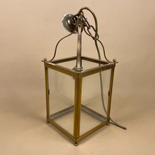Antique Square Pendent Ceiling Light Lantern Metal Gold Brass Lamp Glass Vintage