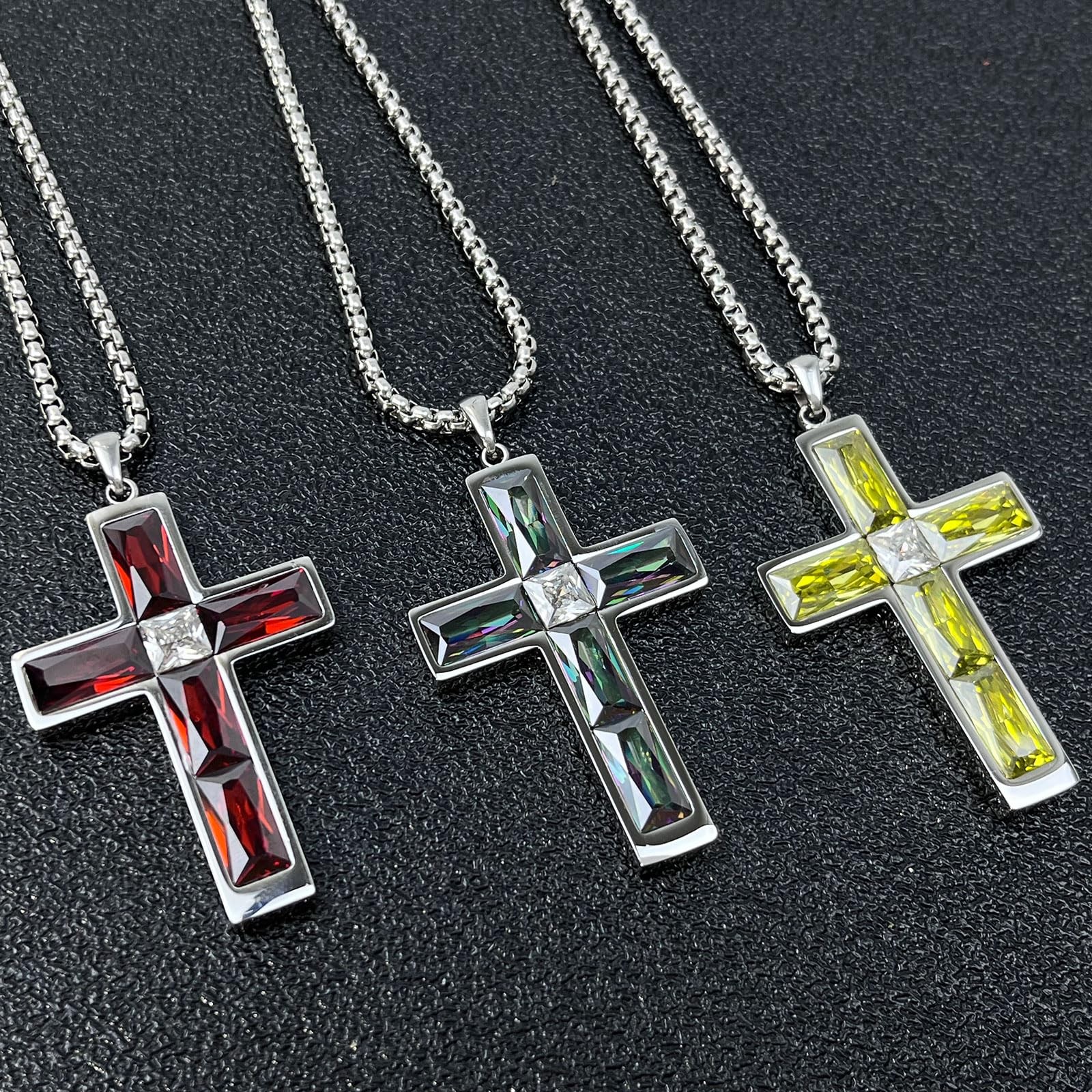 Ruby Cross Necklace for Men, Ruby Red Cubic Zirco… - image 5
