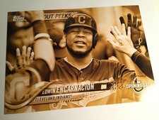 2018 Topps Opening Day Dugout Peeks 5x7 Edwin Encarnacion Indians Gold /10