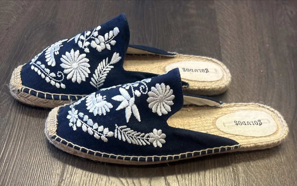 Alpargatas Florales Soludos Azul Blanco Talla 10 Planas Mules Boho Bordadas Foto 4 de 4
