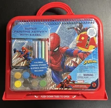 New Marvel SPIDERMAN Kids Activity Paint Set WITH EASEL CHALK BOARD