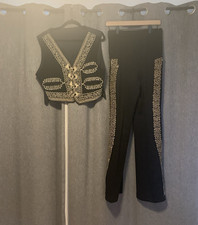 Vintage Fred Meyer 2-Piece Black Embroidered Vest  Straight Leg Pants Set