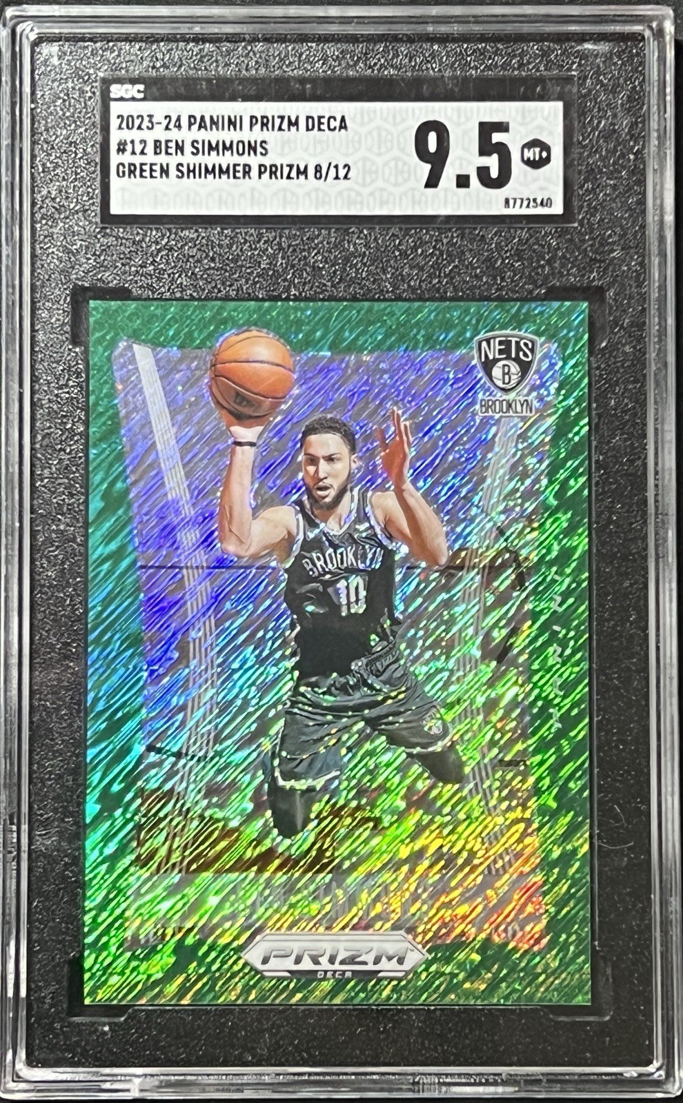 2023-24 Prizm Deca Ben Simmons #12 Green Shimmer Prizm /12 SGC 9.5 Mint+