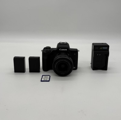 Canon EOS M50 Mirrorless Camera 15-45mm Kit 1% Shutter, Charger, Battery, Tested