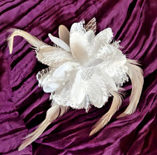 Bridal White Feather Flower Hair Clip Pin Brooch Fascinator Accessory