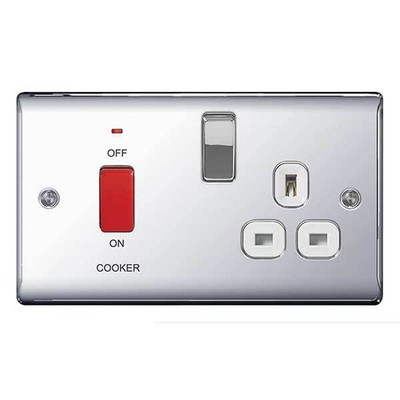 BG NPC70W Nexus Metall Chrom poliert 45A 2-polig Herdschalter 13A Neon