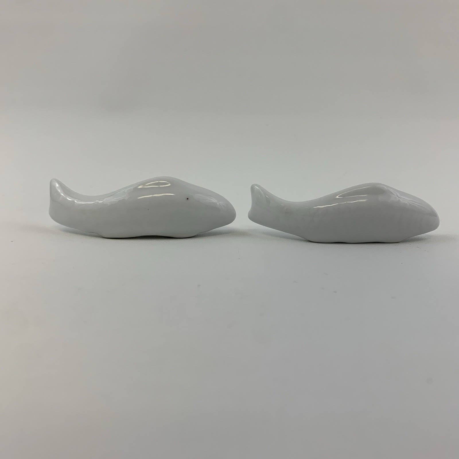 Miniature White Ceramic Porcelain Fish Figurines Set of 2