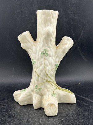 Vintage Belleek Pottery Ireland Shamrock Tree Trunk 6'' Bud Vase 6th Mark
