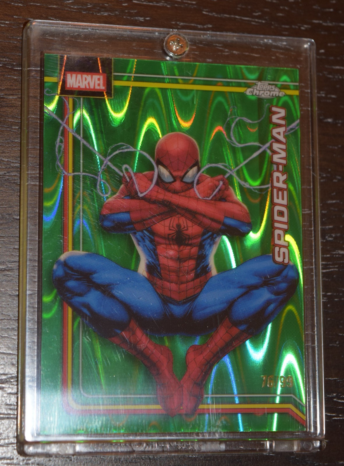 2026 Topps Chrome Marvel Spider-Man #163 Green Ray Wave, Serial Numbered /99