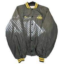 Vintage Iowa Hawkeyes Bomber Jacket Mens Black Gold Varsity Snap Front Nylon M 