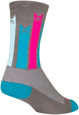 SockGuy Crew Felines Socks - 6'', Gray/Pink/Teal, Small/Medium