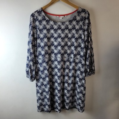 Boden Damen Größe 16 blau weiß Blumenmuster Stretch kastig Kleid lässig elegant Sommer