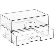 2 Pack Acrylic Drawer Organizer,12.2''W Clear Stackable Storage Drawers,Acryl...
