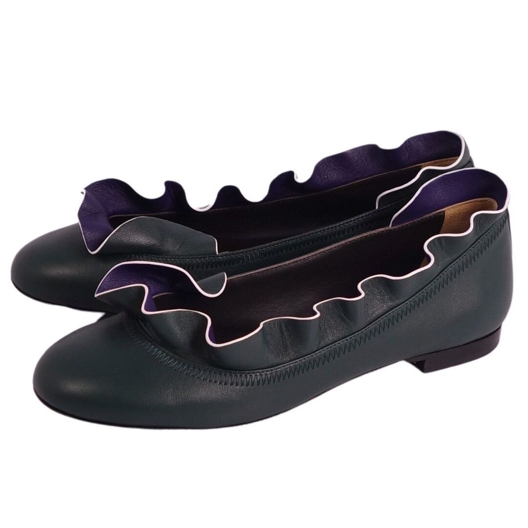 FENDI PUMPS FLAT BALLET SHOES RUFFLED LEATHER WOMENS 35 (22cm) Used MOLO-0 thumbnail 2