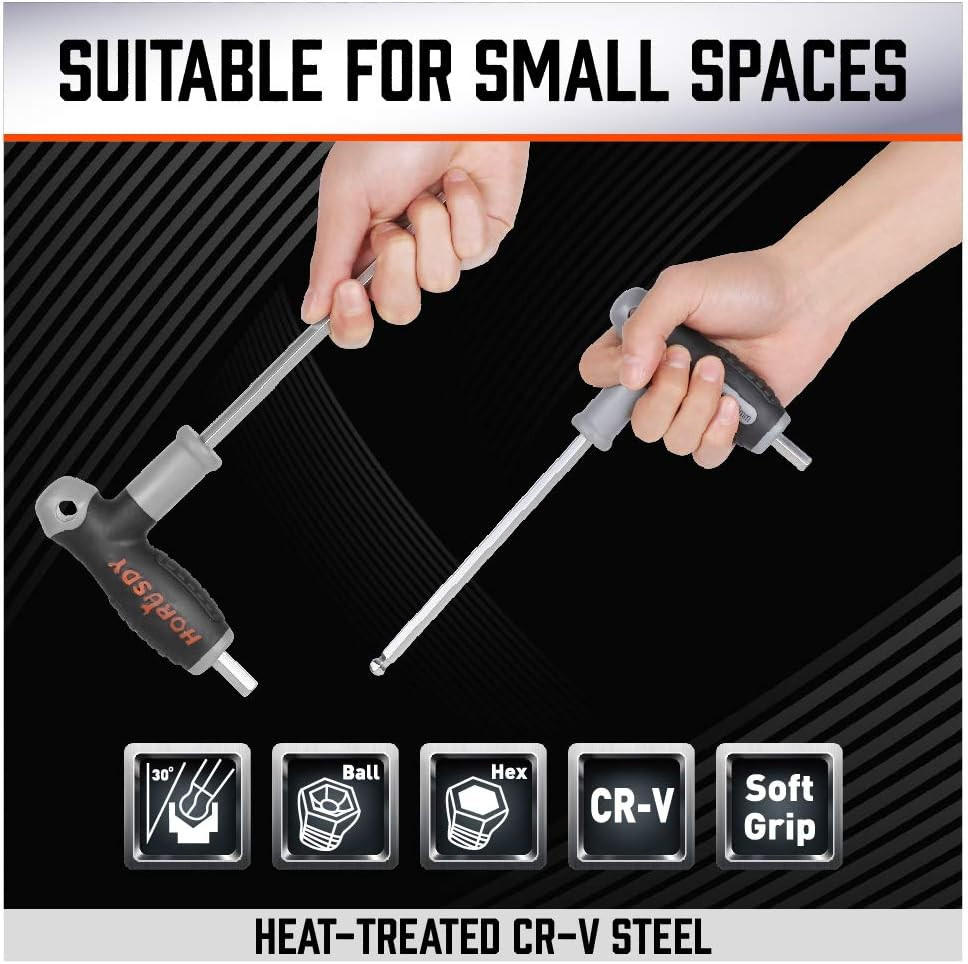 18-Piece T-Handle Allen Wrench Set, Inch/Metric Long Arm Ball End Hex Key Wrench