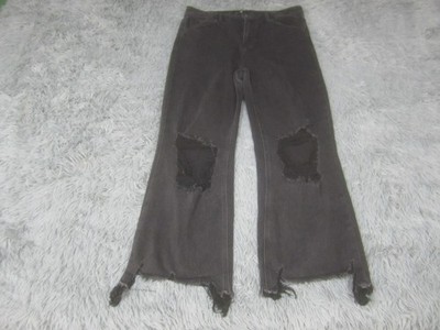 Risen Jeans Womens Teens 15/32 Black Distressed Straight High Rise Stretch Denim