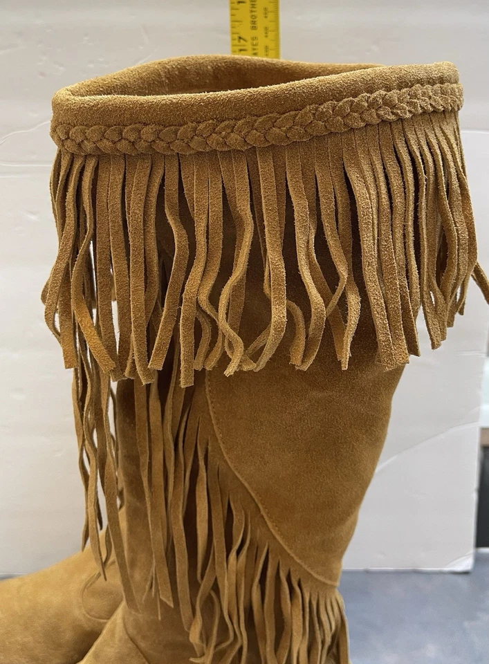 Sam Edelman Cowgirl Saddle Cognac Suede Flat Boot Western Fringe Knee High Sz 10 - Image 4 of 4