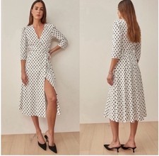 Reformation Black and White Polka Dot Midi Dress. Size S.