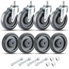 8 Pack 5" Shopping Cart Replacement Wheels Kit, Double Ball Bearing TPU Silent W
