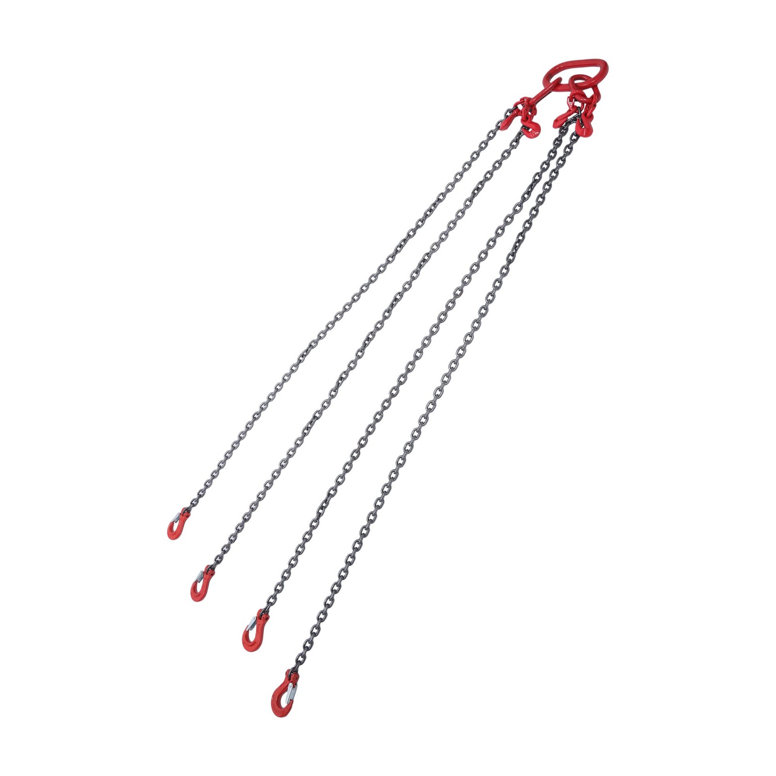 Chain Sling 1/4in*5ft G80 6600lbs 4 Leg Grab Hooks and Adjusters Red