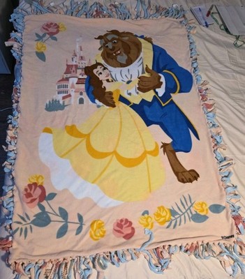 Disney Princess Belle Beauty And Beast Blanket Throw Handmade Roses Dancing Book