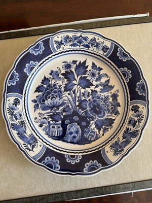 Porzellan Delfter Vintage Teller 37 cm Di blau-weiß handbemalt DA Stempel 1981