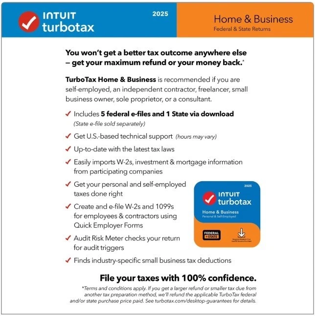TurboTax Home & Bus 2025 Tax Software Fed & State Tax Win & Mac CODE - SHIPS 24 - Image 2 of 4