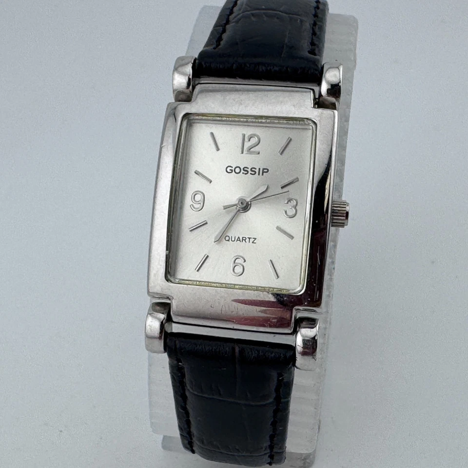 Reloj de Cuarzo Gossip Mujer Plateado Rectángulo Cuero Japón Analógico Batería Nueva Foto 2 de 4