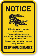 Alligators Warning Sign Aluminum Weather Resistant Outdoor Pre Drilled