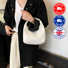 Ladies Woven Shoulder Bag Soft PU Leather Look Hobo Handbag Casual Tote Bag