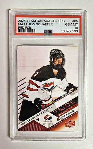 2024 UD TEAM CANADA JUNIORS MATTHEW SCHAEFER #85 RED FOIL PRIDE PROGRAM PSA 10