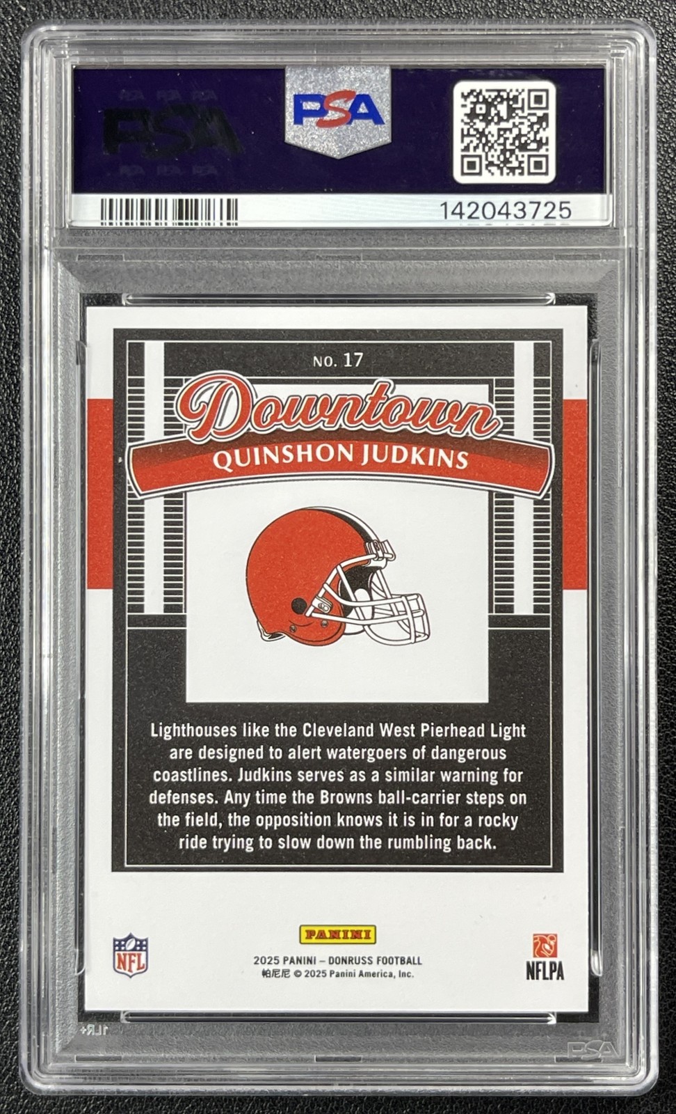 QUINSHON JUDKINS PSA 10 2025 PANINI DONRUSS #17 HORIZONTAL DOWNTOWN! SP RC 3725 view 2