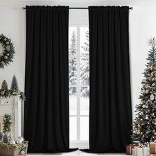 Black Velvet Curtains 84 Inches for Living Room,Rod Pocket Luxury Blackout Ve...
