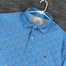 Vineyard Vines Performance Shirt Mens Medium Blue Sailboat Geometric New