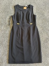Tahari Arthur S Levine SZ 8 Black Sheath Dress with Gold Buckle at Waist